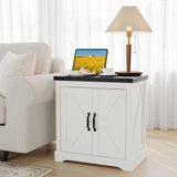 Garvee Mesa Auxiliar de Granja Blanca 61 cm con Estación de Carga USB y Puerta de Granero, Madera Rústica, Almacenamiento Ajustable para Sala y Dormitorio
