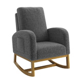 Garvee Silla Mecedora Moderna Tapizado en Tela con Patas de Madera para Sala y Nursery, Respaldo Alto, Base Antideslizante, Color Neutro - Gris Oscuro