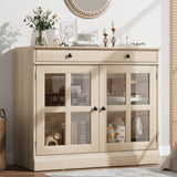 Garvee Gabinete lateral con puertas de vidrio, color madera original - Roble