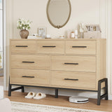 Garvee Cómoda de 7 Cajones de Madera MDF Natural para Dormitorio, Sala y Entrada, Diseño Moderno, Patas Estables, 132x40.6x81.3 cm