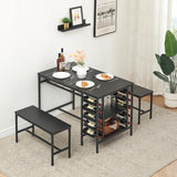Garvee Esstisch-Set Para 4 Personas Con Almacenamiento Integrado, Marco Metálico Resistente, Diseño Compacto, Ideal Para Apartamentos, Mesa Y 2 Bancos, Negro - Negro