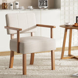 Garvee Sillón de Acento Mid-Century de Madera Maciza de Haya Silla Lounge Tapizada en Lino con Rayas Verticales 150 kg Beige Crema - Beige