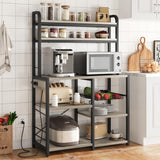 Garvee Estante de Cocina de 90cm con Enchufes Integrados, Mueble Auxiliar Microondas de 5 Niveles, Estantería de Metal y Madera para Cafetería y Despensa, Gris Industrial - Gris
