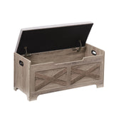 Garvee Banco De Almacenamiento Con Bisagra De Seguridad Madera Gris Para Entrada Y Sala Estilo Campestre - Gris