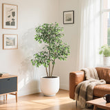 Garvee Árbol Artificial Ficus de 152 cm con Maceta Alta Blanca Planta Falsa de Interior con 3 Troncos Naturales y Hojas Realistas - Verde
