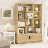 Garvee estantería de 5 Niveles Boho con Puertas de Ratán para Sala y Oficina, 160 cm Alto, Madera MDF, Diseño Resistente, Almacenamiento Seguro