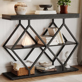 Garvee Mesa De Entrada Industrial De 3 Niveles Con Estantes Abiertos, Marco Metálico Diamante, Madera Resistente, Sala Y Pasillo, Negro Y Madera - Negro