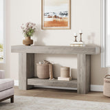 Garvee Mesa Consola Larga de 160 cm con Estructura de Marco Robusta Mueble Recibidor de 2 Niveles Estilo Rústico para Entrada, Salón y Pasillo, Gris - Gris