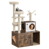 Garvee Árbol para Gatos con Caja de Arena, Condominio de Madera Multifuncional para Interiores, 80×48×140 cm, Material Resistente - Marrón Rústico