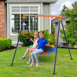 Garvee Schaukel-Set Para Exterior, Tellerschaukel Redonda Ajustable, Marco A De Metal Robusto, 200 Kg Capacidad, Asiento Antideslizante, Fácil Montaje, Jardín Y Parque, Rojo