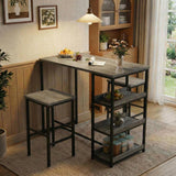 Garvee Conjunto De Mesa De Cocina 3 Piezas Con Estantes De Almacenaje Y 2 Taburetes - Hierro Y Madera, Compacto, Impermeable, Gris, Ideal Para Apartamentos - Grey