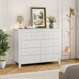 Garvee Cmoda Blanca Moderna con 10 Cajones para Dormitorio y Oficina, Madera Estilo Rstico, Antivuelco, 47.2in x 15.7in x 36.2in - Blanco