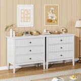 Garvee Cómoda Blanca Fluted 3 Cajones MDF Duradero para Dormitorio y Entrada 80×75 cm