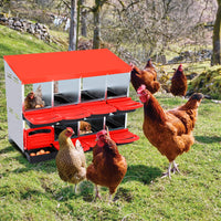 Garvee Caja de Nido para Pollos 2 Niveles 8 Compartimentos, Acero Galvanizado 0.6mm con Tapa Esmaltada, Techo Impermeable, Ventilación Superior, Fácil Recolección, Rojo