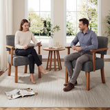 Garvee Silla De Acento Mid-Century Con Marco De Madera Y Tapizado De Lino Gris Para Sala Y Balcón, Diseño Ergonómico Y Resistente