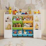 Garvee Organizador De Juguetes Con 8 Cajas Removibles, 3 Niveles, 6 Compartimentos, Material Resistente, Diseño Moderno, Blanco, Cuarto Infantil - Blanco & Marco Amarillo/Azul/Verde