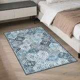 Garvee Alfombra Vintage 80x150cm Gris Azul Poliéster Lavable Antideslizante Pequeña - Azul & Gris