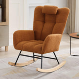 Garvee Sillón Mecedor para Nursery con Asiento Acolchado de Oso, Respaldo Alto, Reclinable, Estructura de Madera y Metal, Bolsillo Lateral para Sala y Dormitorio - Marrón