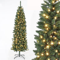 Garvee Árbol de Navidad Artificial de Lápiz Automático 100% PVC Color Natural 180cm con 200 Luces LED Bicolor Base Metálica Plegable Resistente para Hogares y Oficinas Decoración Festiva