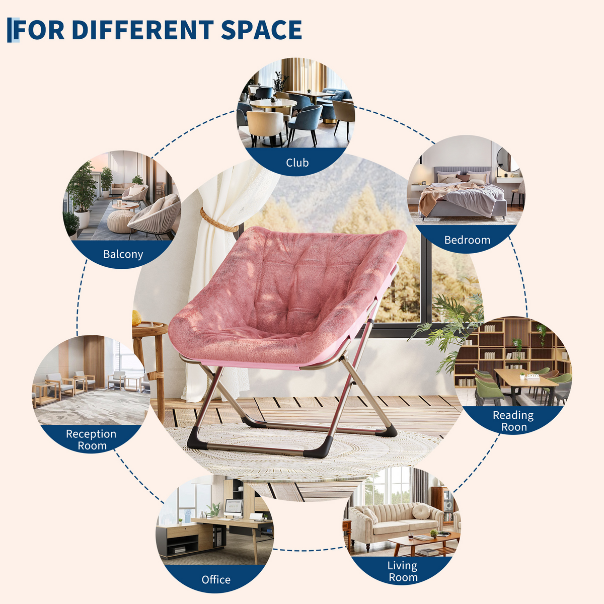 Garvee Silla Plegable Rosa de Piel Sintética, Reclinable Ajustable, Capacidad 136 kg, Portátil para Dormitorio y Sala