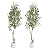 Garvee Árbol de Olivo Artificial 183 cm con Hojas Verdes y Frutos Grandes, Estructura Metálica Reforzada, Maceta Blanca 18 cm, Decoración Interior Hogar y Oficina - Verde-2 Unidades