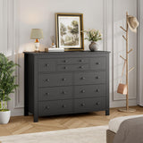 Garvee Cómoda Negra De Madera Con 10 Cajones Para Dormitorio Y Sala, Gran Almacenaje, Estilo Rústico, Tiradores Redondos, Antivuelco, 47.2x15.7x36.2in - Negro