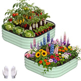 Garvee Set de 2 Camas Elevadas de Acero Cuadradas Redondeadas Maceteros para Cultivo en Exterior 90x90x30cm Verde Oliva - Verde
