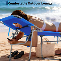 Garvee Tumbona Reclinable Alta con Abertura Facial, 5 Posiciones, Tejido Oxford 600D Resistente al Agua, Plegable con Bolsillo, Azul