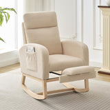 Garvee Mecedora de Madera Maciza con Reposapiés, Respaldo Alto Ergonómico, Tela Teddy Transpirable, Bolsillos Laterales, Color Beige, para Salón y Dormitorio