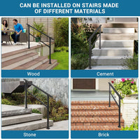 Garvee Barandilla para Escalera de 5 Peldaños Estilo Curvado de Acero Reforzado para Embellecimiento de Jardines y Porches Negro