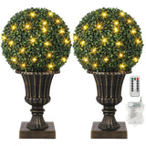 Garvee Bolas Artificiales de Boj 40cm Luces LED Base Dorada Verde Decoración Jardín Balcón - Dorado