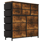 Garvee Mueble con 12 Cajones de Tela y Asas, Estructura de Metal, Bolsillos Laterales para Dormitorio y Pasillo, Estable y Versátil, Color Gris - Marrón