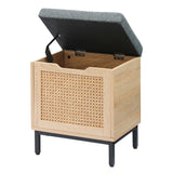 Garvee Banco De Ratán Con Almacenamiento, Asiento Acolchado, Madera Y Metal, Plegable, Negro Y Roble Para Pasillo Y Sala