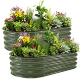 Garvee 2 Piezas Cama de Jardín Elevada Galvanizada 122x61x30cm, Acero Resistente para Huertos y Flores, Fácil Montaje, Antióxido, Base Abierta, Gris - Verde
