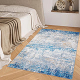 Garvee Alfombra Abstracta Moderna Garvee 80x150cm lavable antideslizante piel sintética entrada cocina 1200gsm 100% poliéster 350g felpa perla base lavable plegable - Gris & Azul