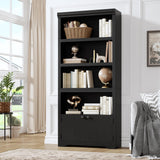Garvee Estantería De 5 Niveles Con 2 Puertas Y Estantes Ajustables Para Salón Y Oficina, 69'' Alta, Negro, MDF Resistente - Negro
