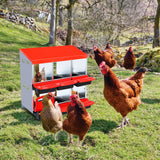 Garvee Caja de Anidación para Pollos 2 Niveles 6 Compartimentos, Acero Galvanizado 0.6mm con Tapa Esmaltada, Techo Impermeable, Bandejas Extraíbles Granjas, Rojo - Rojo