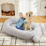 Garvee Cama Humana Para Perros Grande 71x45x12in Con Manta Y Bolsillos Gris Para Hogar Y Exterior - Gris