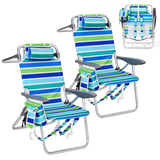 Garvee Silla De Playa Alta Para Adultos 2 Pack Marco De Aluminio, Tela Oxford 600D, Correas De Mochila, Portavasos, Playa Y Camping, Multicolor - A rayas （con bolsa isotérmica）