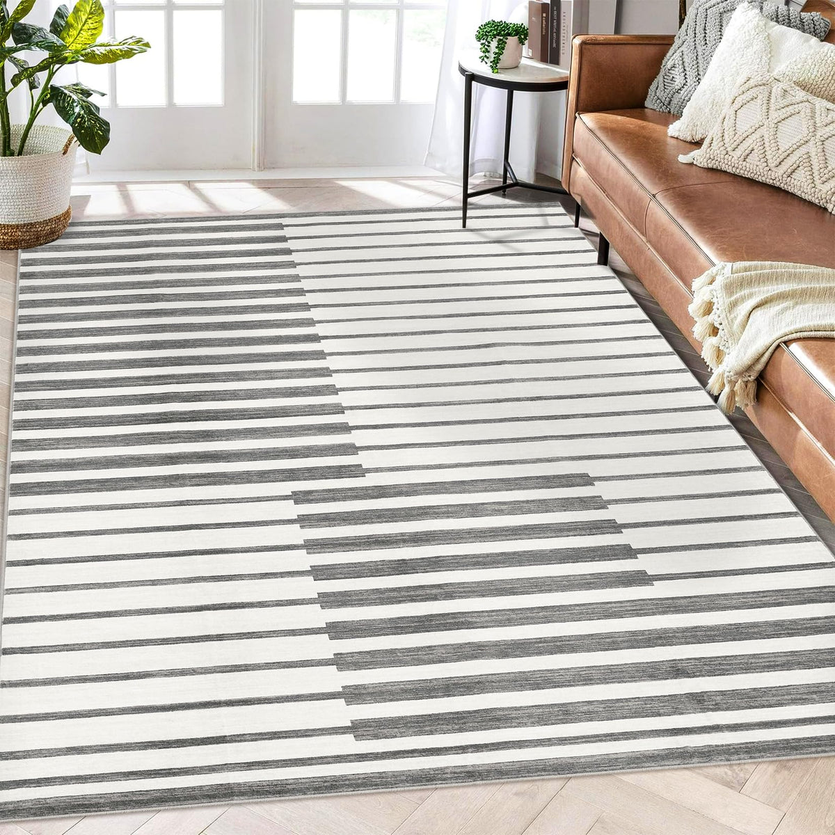 Alfombra grande pelo corto gris oscuro Garvee 200x290cm salón dormitorio