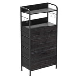 Garvee Cómoda De Entrada 5 Cajones Con Estructura Metálica Robusta, 2 Estantes Abiertos, Ganchos, 120x60x30cm, Varios Colores - Negro