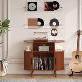 Garvee Mueble para tocadiscos 89 cm con Estación de Carga y Diseño de Ondas Circulares para Almacenamiento de 300 Vinilos Color Nogal