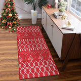 Garvee Tappeto Natalizio Classico Antiscivolo Lavabile Resistente Macchie Acqua Poliestere Impermeabile Per Cucina Ingresso Camera Lavanderia - Rojo