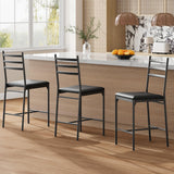 Garvee Juego De 2 Taburetes De Barra Altos Tapizados Polipiel Negro Con Respaldo Cojín Grueso Metal Cocina Apartamento - Negro