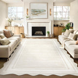 Garvee Alfombra Moderna Abstracta con Bordes Ondulados 5x7 Beige - Lavable, Antideslizante, Suave - Poliéster para Sala y Dormitorio - Beige