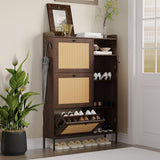 Garvee Mueble Zapatero de Madera MDF con 3 Puertas Abatibles de Ratán, Gabinete Organizador con 4 Estantes Abiertos para 18-24 Pares, Cereza Oscuro - Cerezo Oscuro