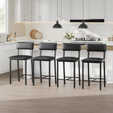 Garvee Conjunto de 4 Taburetes de Bar 64 cm con Respaldo y Reposapiés Cuero PU Estructura de Metal Negro - Negro