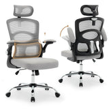 Garvee Silla de Oficina Ergonómica de Malla de Respaldo Alto con Soporte Lumbar Reposacabezas Ajustable Asiento Reclinable y Base Cromada Capacidad de 150 kg para Despacho y Hogar, Negro y Gris - Gris