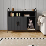 Garvee Caja de Arena para Gatos Moderna con Almacenaje Ventilación Entrada Lateral 95 cm Madera Ecológica Blanco y Dorado - Negro