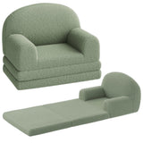 Garvee Sofá Infantil Convertible 2-en-1 Espuma Alta Densidad Sherpa Verde Media Luna Para Niños Casa Juego - Media Luna Verde